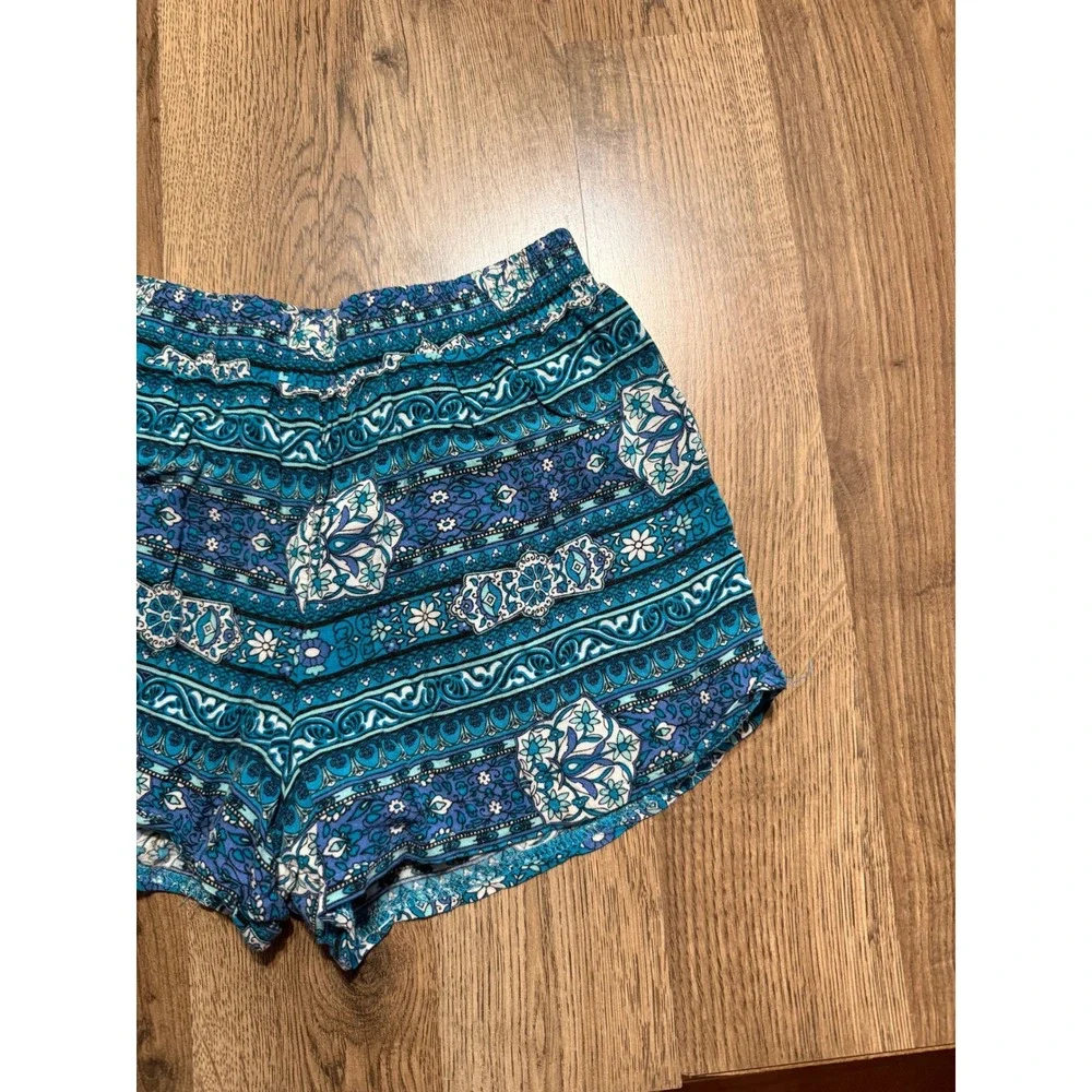 Miss Attitude Shorts Girls M 10/12 Blue Boho Medallion Rayon Lined Excellent